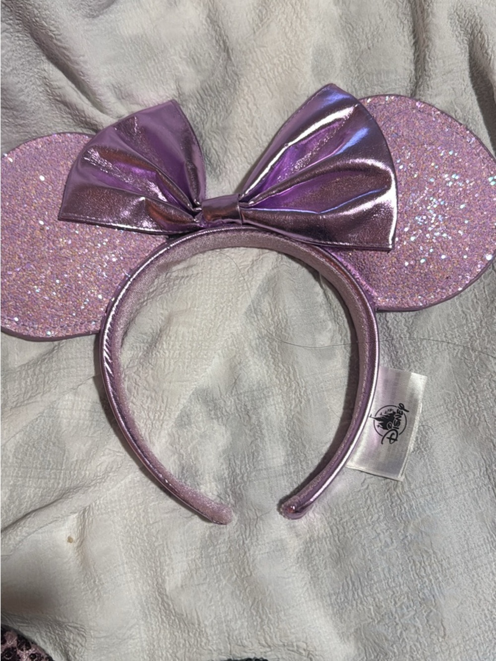 Disney Pink Glitter Minnie Ears Headband with Shiny Bow